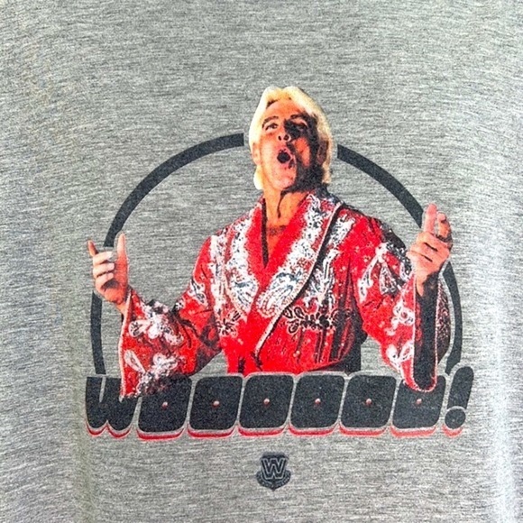 Gildan - Woooooo Ric Flair 80s Graphic WWE Gray Short Sleeve T Shirt Size XL - Picture 6 of 9